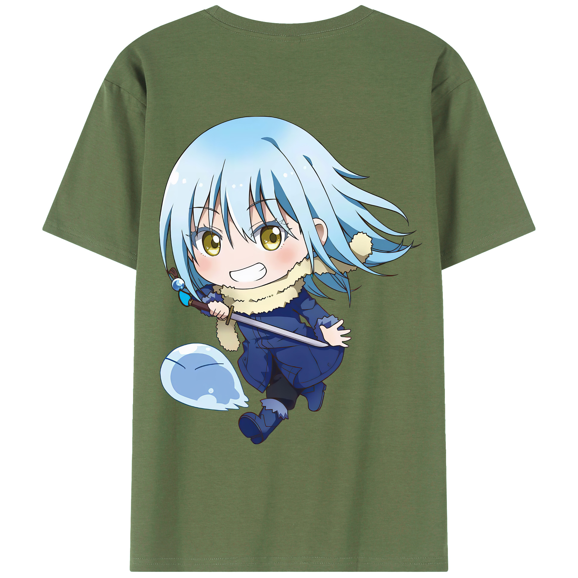 （画像用） 転スラ Regarding Reincarnated to Slime 綿100％ メンズ半袖Tシャツ（バックプリント） 通気性